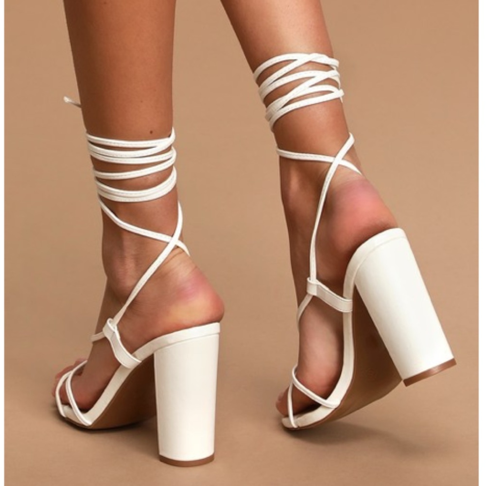 Vegan Leather Marc White Lace-Up Heels - Picture 3 of 6